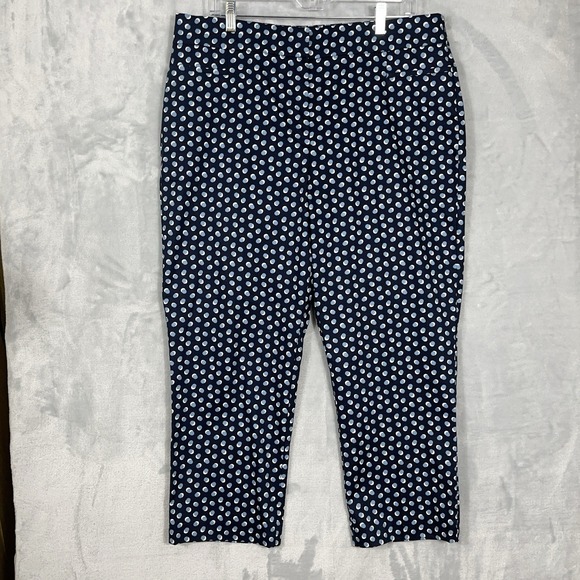 Ann Taylor Pants - Ann Taylor Trousers Navy Polka Dot Cropped Slim‎ Fit Dress Pants 14 Nautical